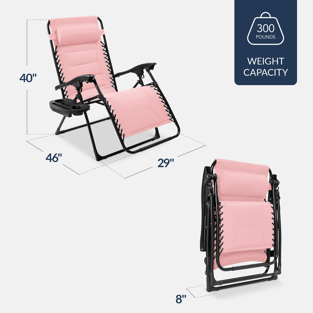 Oversized Padded Zero Gravity Chair, Folding Recliner w/ Headrest, Side Tray