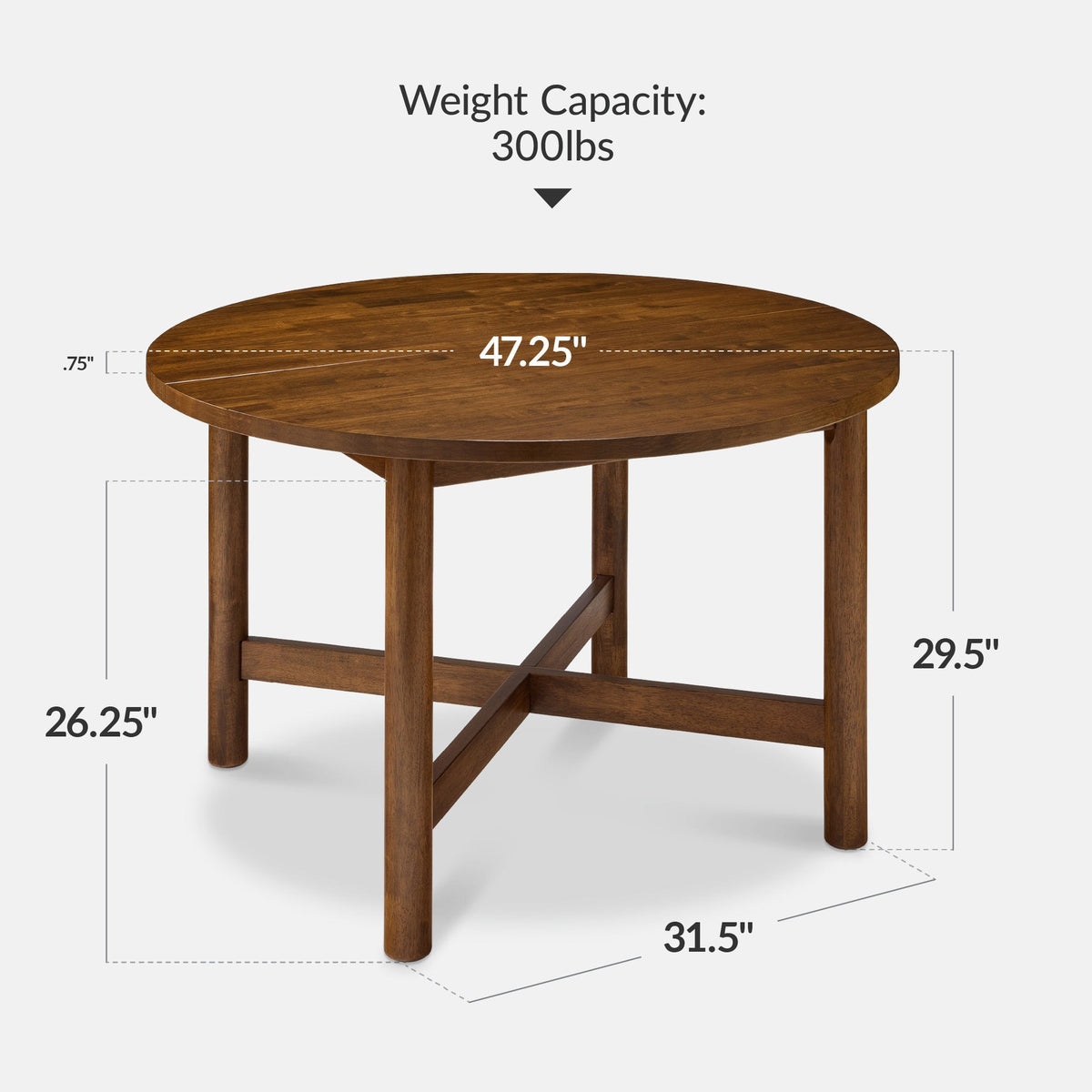 47In Round Solid Wood Dining Table, Modern Farmhouse Table For 4, Space Saving, Easy Assembly