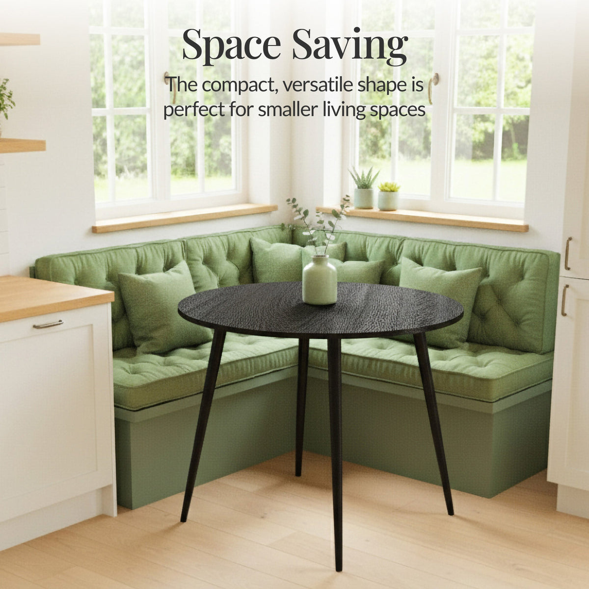 Round Mid-Century Modern 35.5in Dining Table, Dinette for Home or Kitchen w/Wood Finish Steel Legs