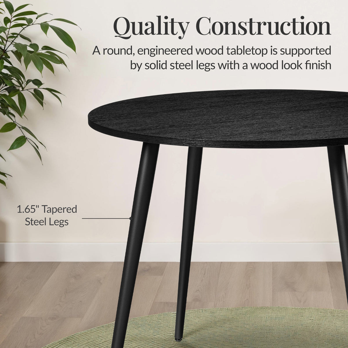 Round Mid-Century Modern 35.5in Dining Table, Dinette for Home or Kitchen w/Wood Finish Steel Legs