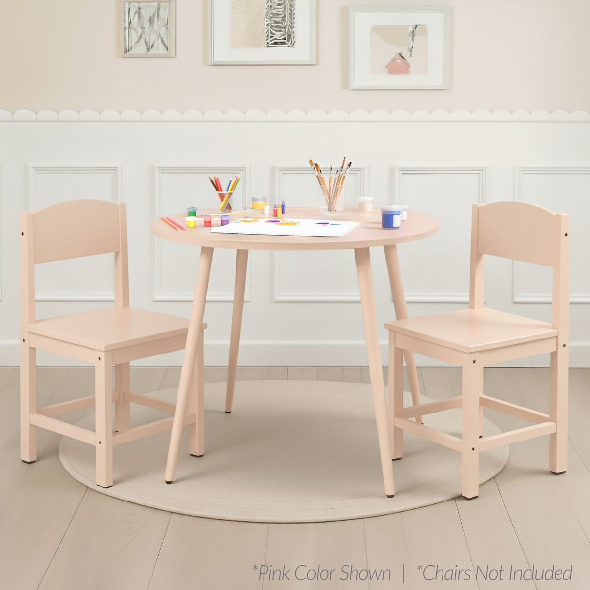 Round Mid-Century Modern 35.5in Dining Table, Dinette for Home or Kitchen w/Wood Finish Steel Legs
