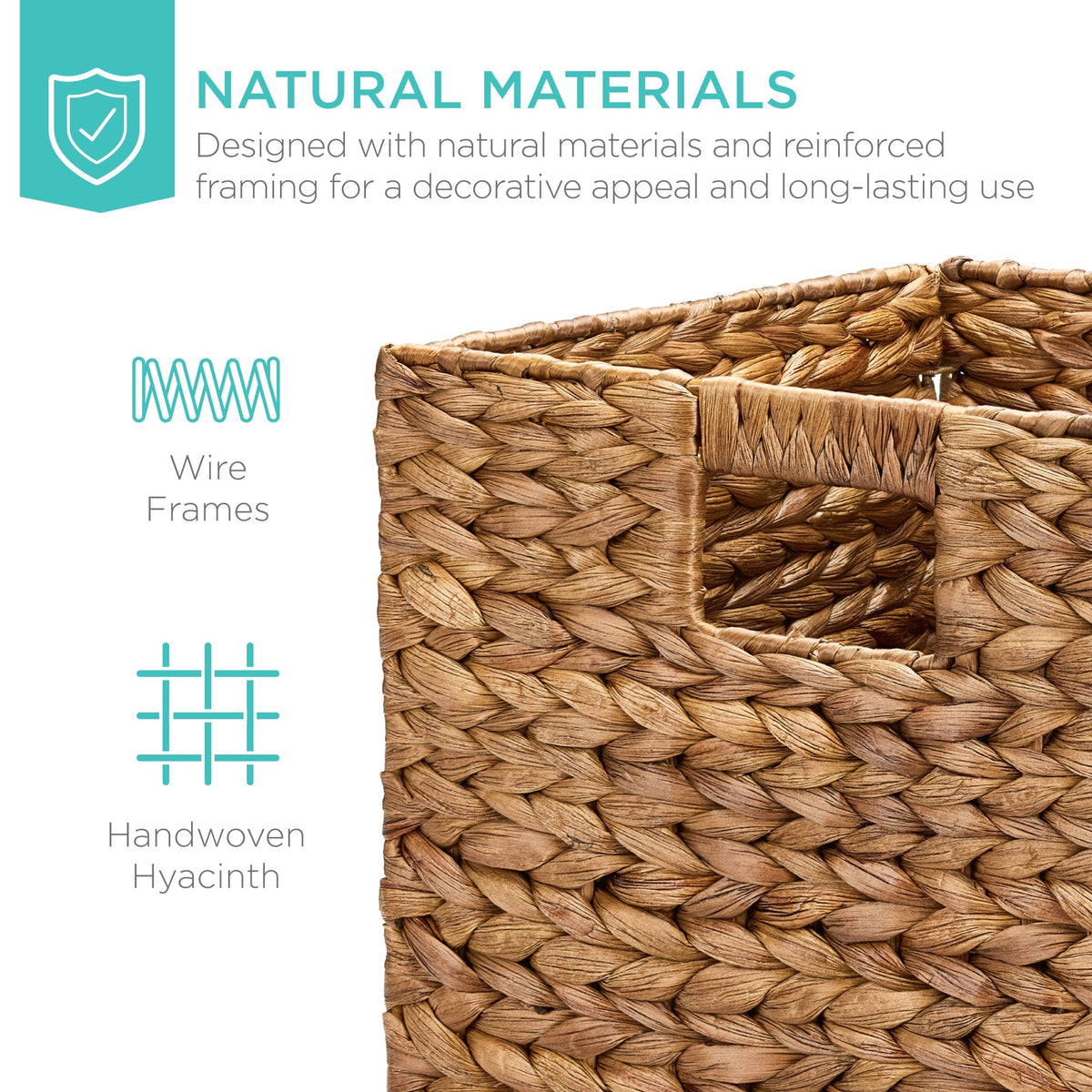 Set of 5 Collapsible Hyacinth Storage Baskets w/ Inserts - 10.5x10.5in