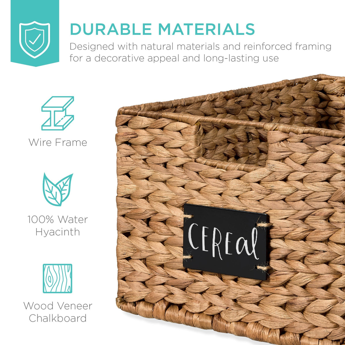 Set of 2 Water Hyacinth Pantry Baskets w/ Chalkboard, Marker - 16in