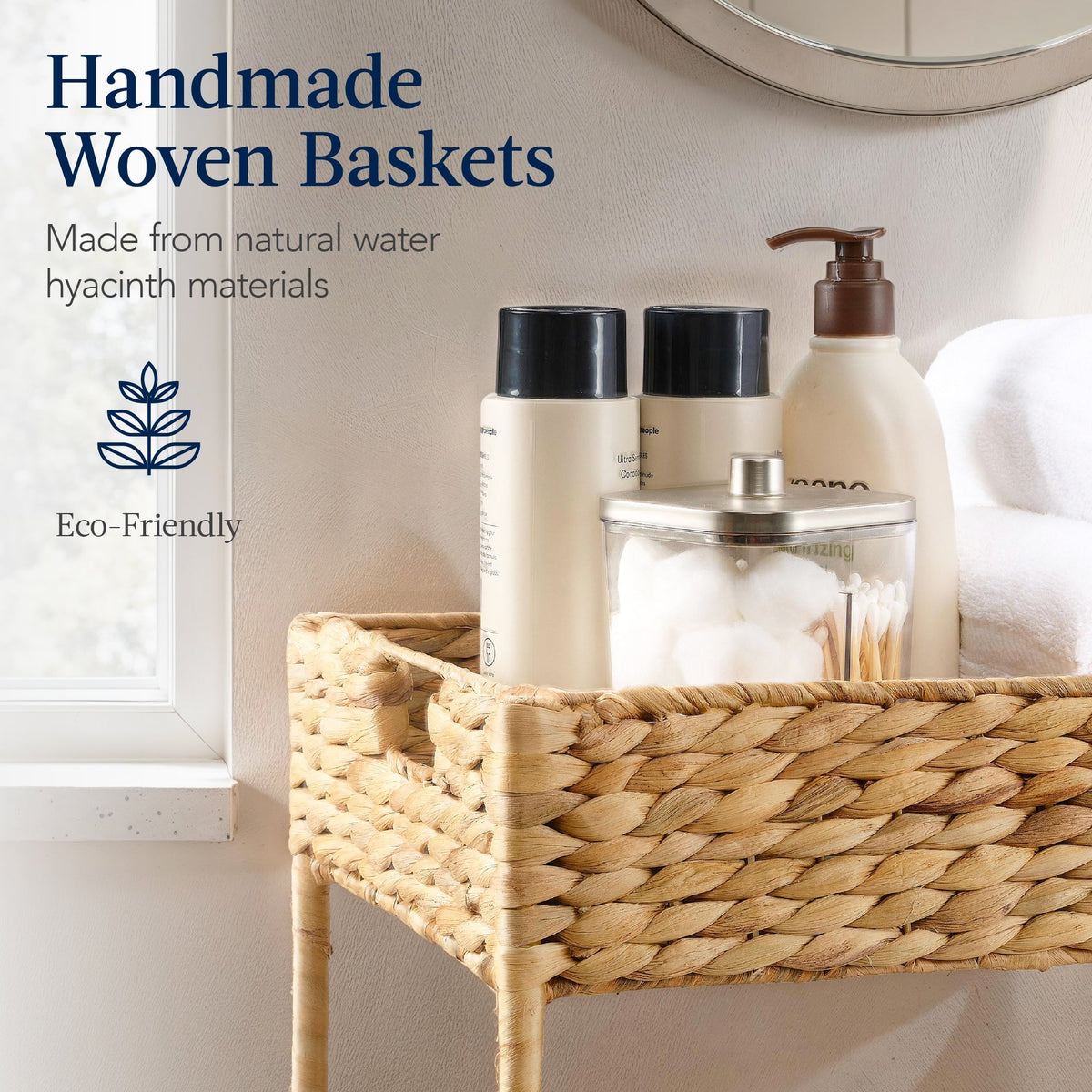 3-Tier Water Hyacinth Rolling Utility Cart w/ Weaved Baskets  Natural