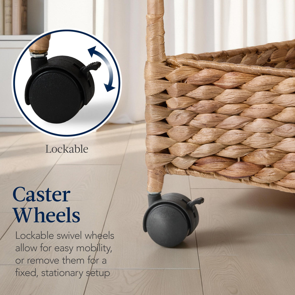 3-Tier Water Hyacinth Rolling Utility Cart w/ Weaved Baskets  Natural