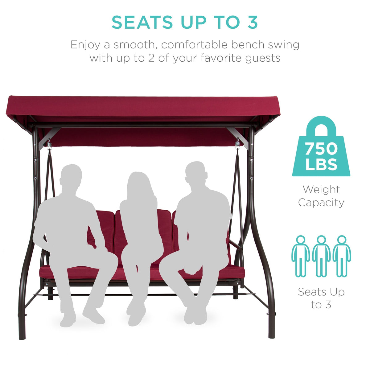 3-Seat Outdoor Canopy Swing Glider Furniture w/ Converting Flatbed Backrest
