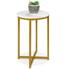 Round Coffee Side Table w/ Faux Marble Top, Metal Frame - 16in