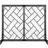 2-Panel Wrought Iron Geometric Fireplace Screen w/ Magnetic Doors - 44x33in