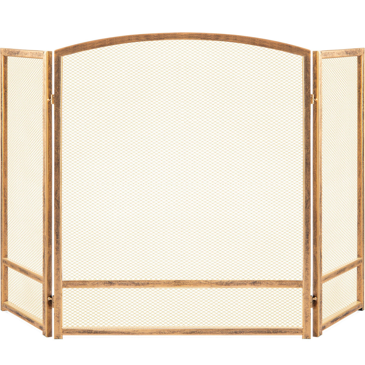 3-Panel Simple Steel Mesh Fireplace Screen w/ Worn Finish - 47.5x27.25in