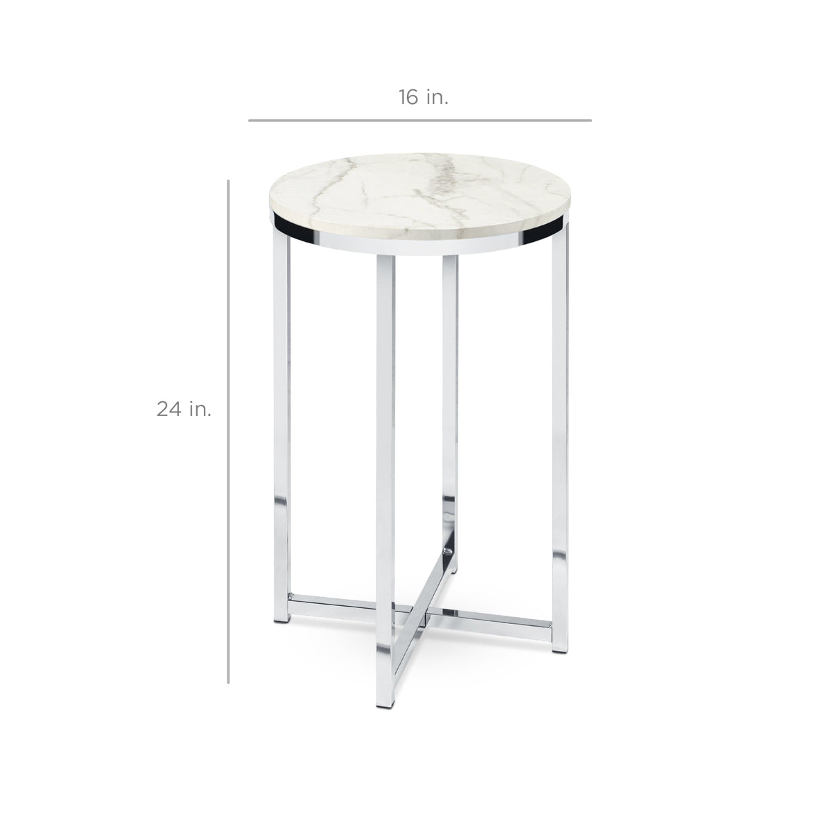 Round Coffee Side Table w/ Faux Marble Top, Metal Frame - 16in