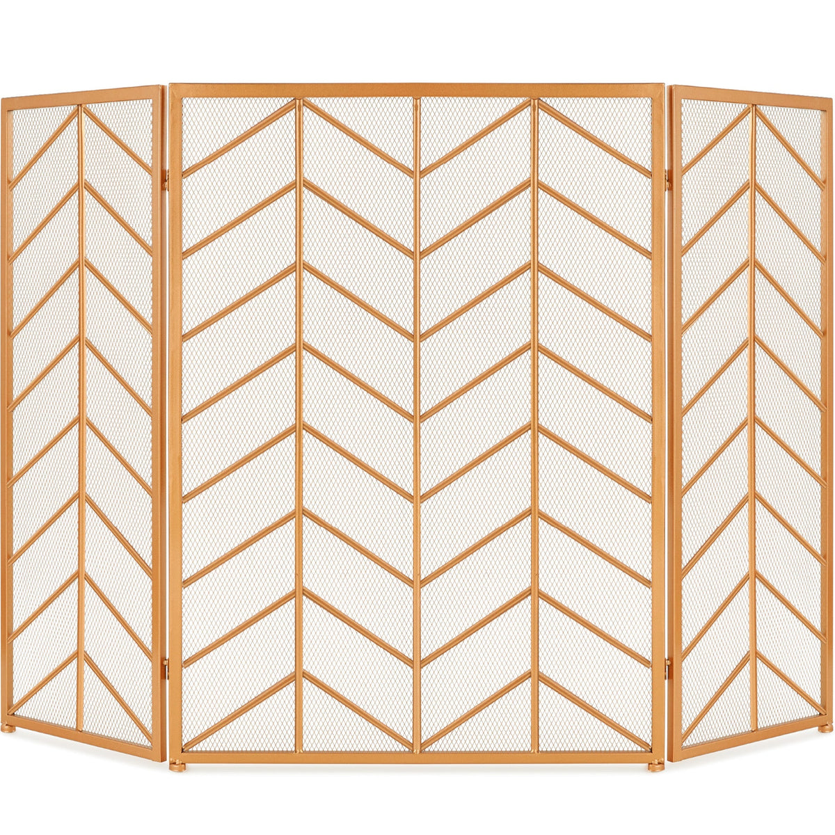 3-Panel Iron Chevron Fireplace Screen w/ Handles - 52x31in
