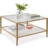 2-Tier Large Square Coffee Table Living Room Accent w/ Glass Top - 32"