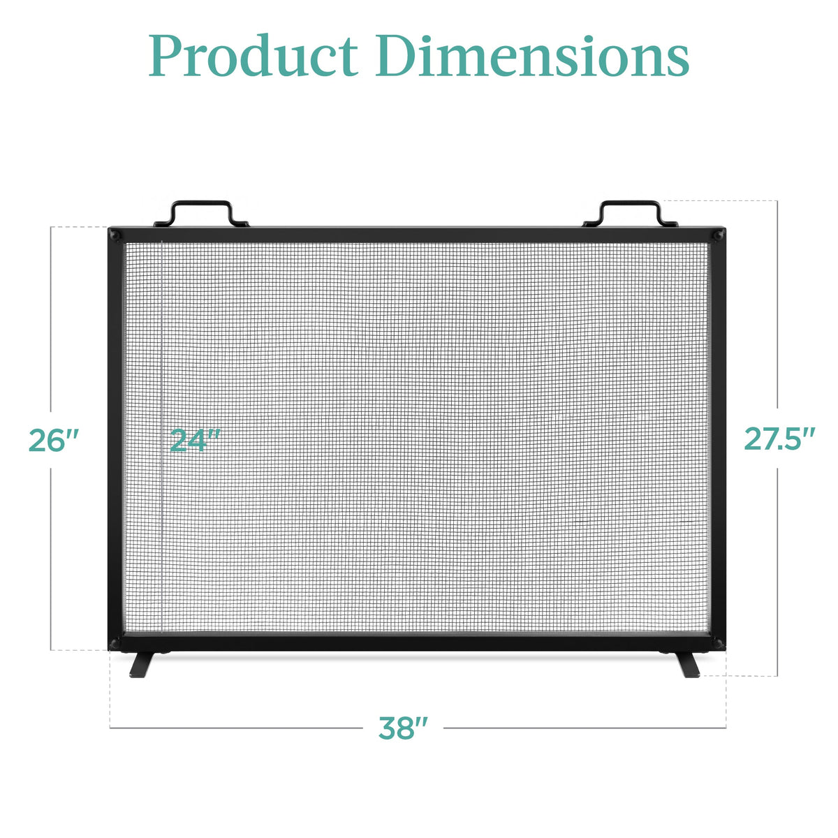 Single Panel Handcrafted Steel Mesh Fireplace Screen w/ Handles - 38x27in