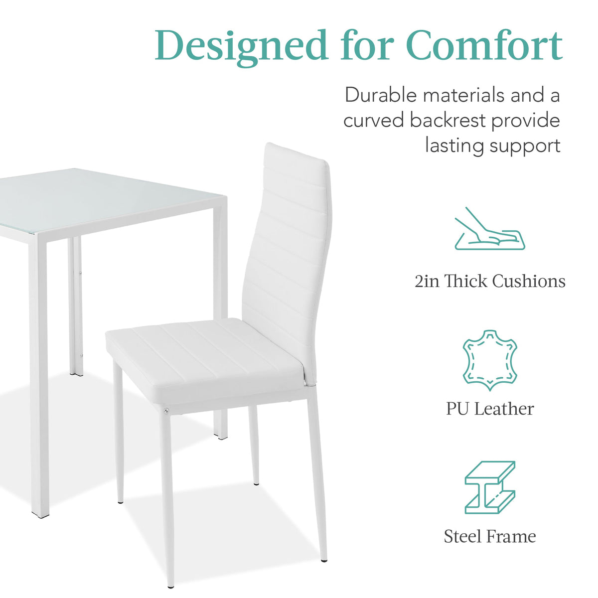 3-Piece Dining Table Set w/ Glass Top, Leather Chairs