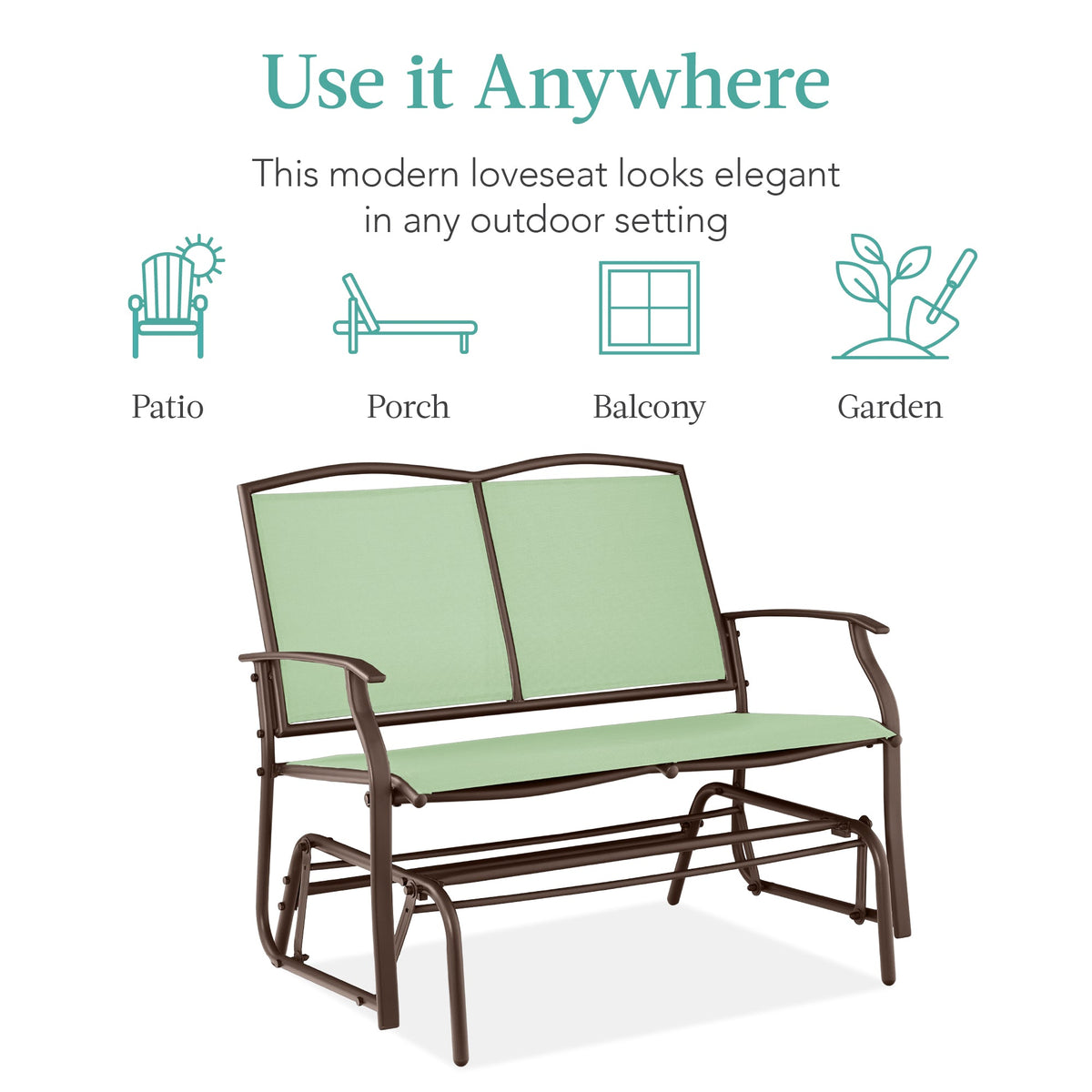 2-Person Patio Loveseat Swing Glider, Bench Rocker w/ Armrests