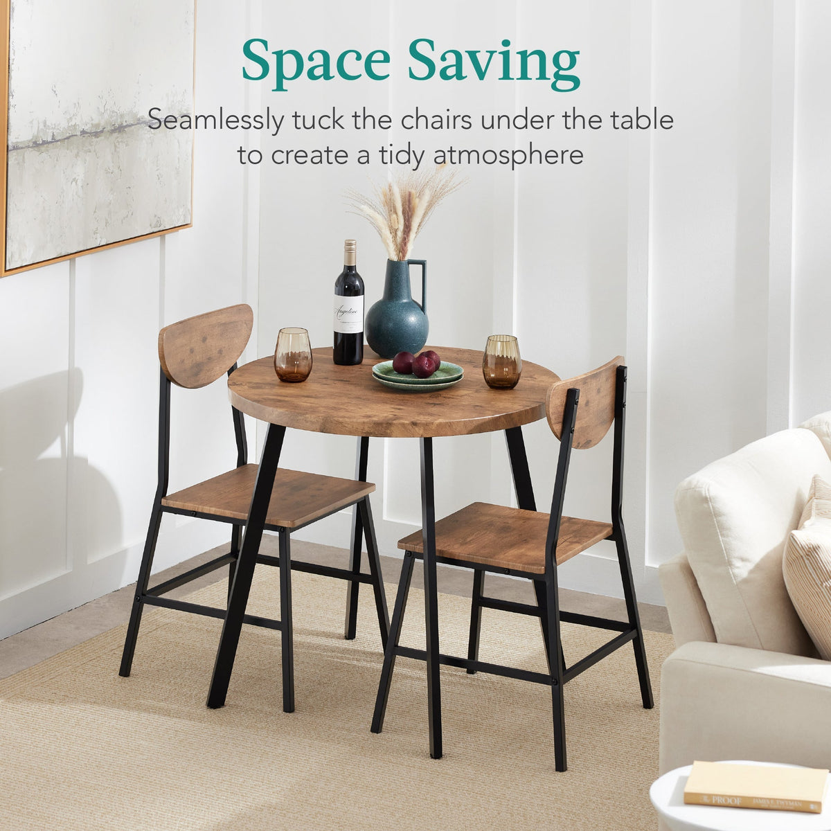 3-Piece Mid-Century Modern Round Dining Set w/ 2 Chairs