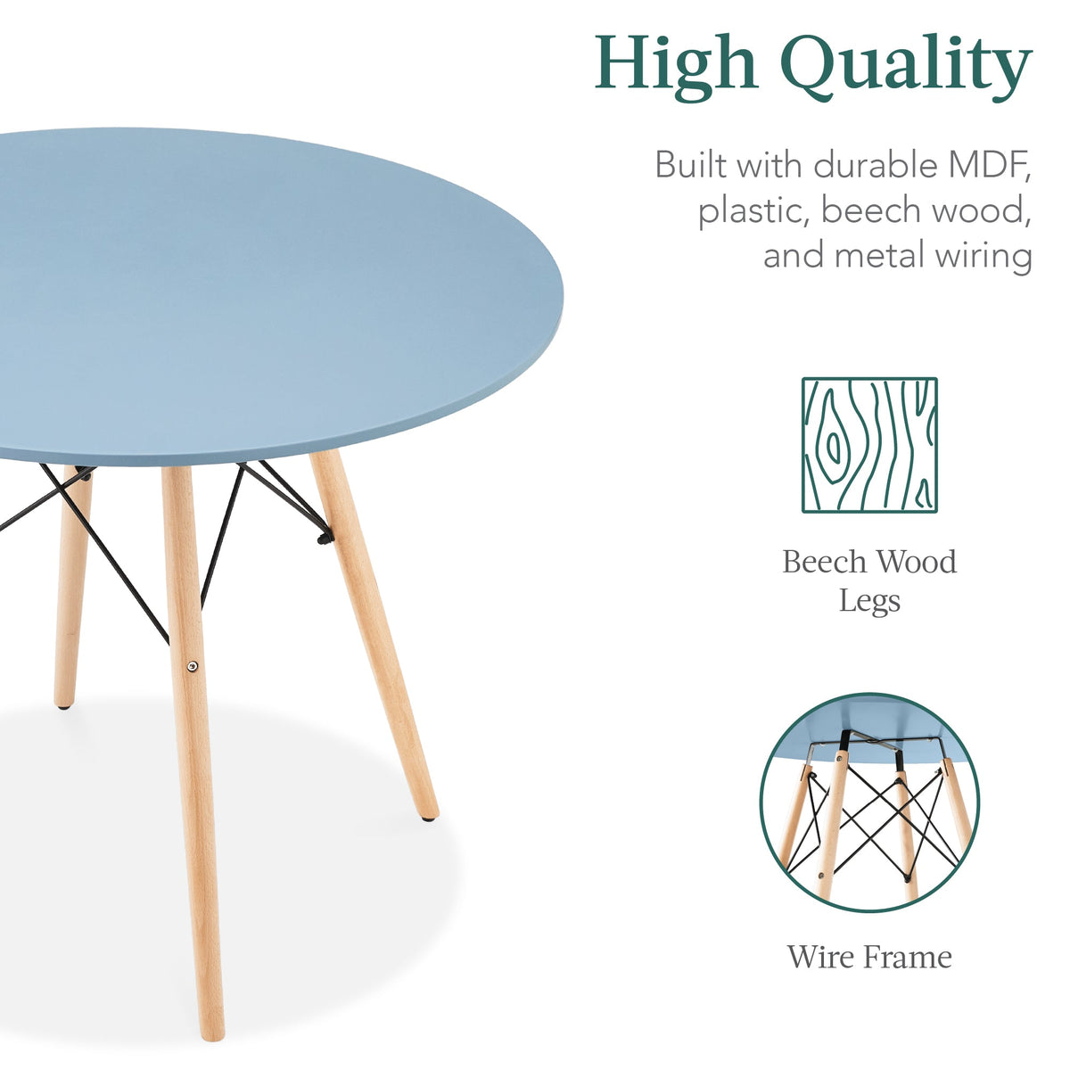 5-Piece Mid-Century Modern Dining Set w/ 4 Chairs, Wooden Legs, Metal Frame