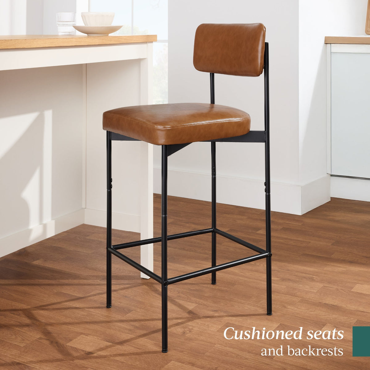 Set of 2 Armless Counter Height Bar Stools, Modern PU Faux Leather Stools