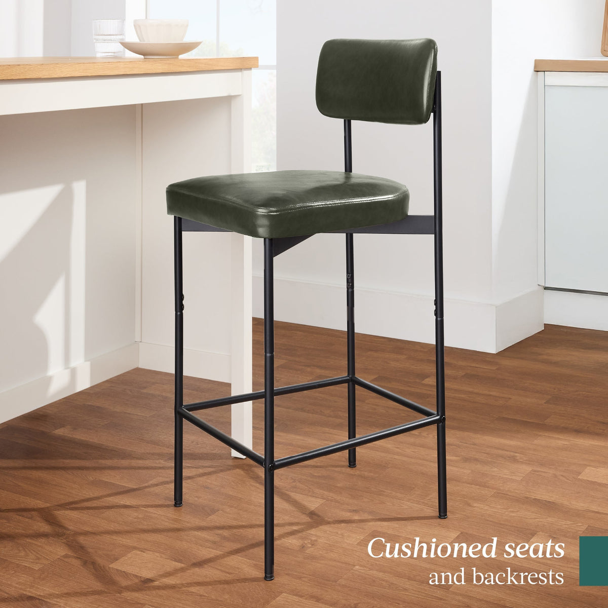 Set of 2 Armless Counter Height Bar Stools, Modern PU Faux Leather Stools