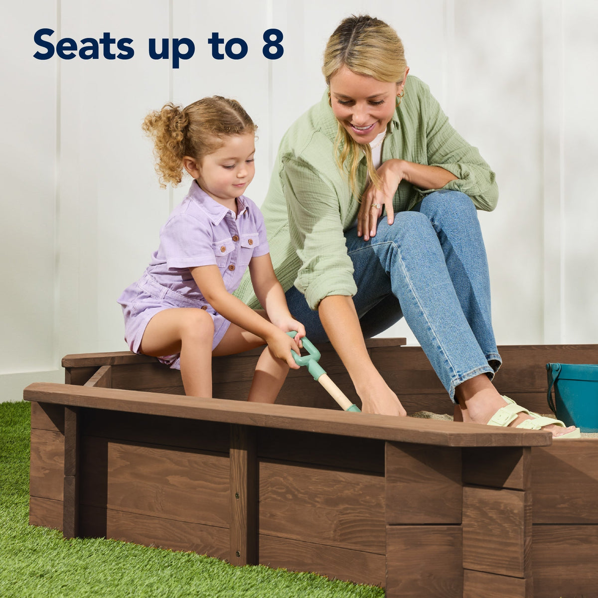 Kid's Wooden Octagonal Sandbox w/ Sand Cover, 4 Reinforced Benches, 8 Seats