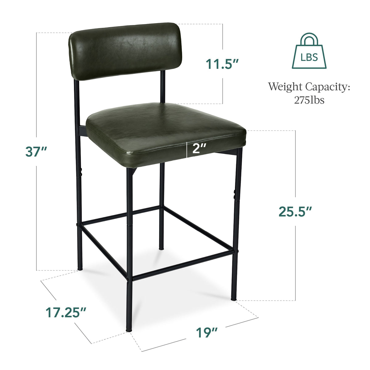 Set of 3 Armless Counter Height Bar Stools, Modern PU Faux Leather Stools