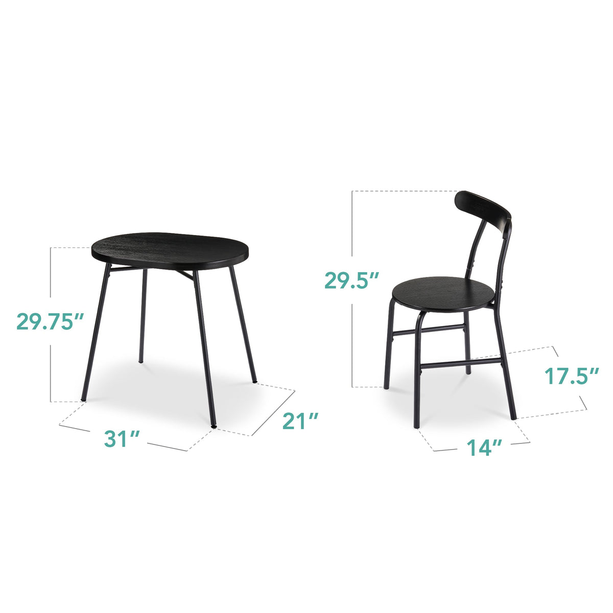 3-Piece Oval Dining Table Set, Small Kitchen Set w/ 2 Chairs