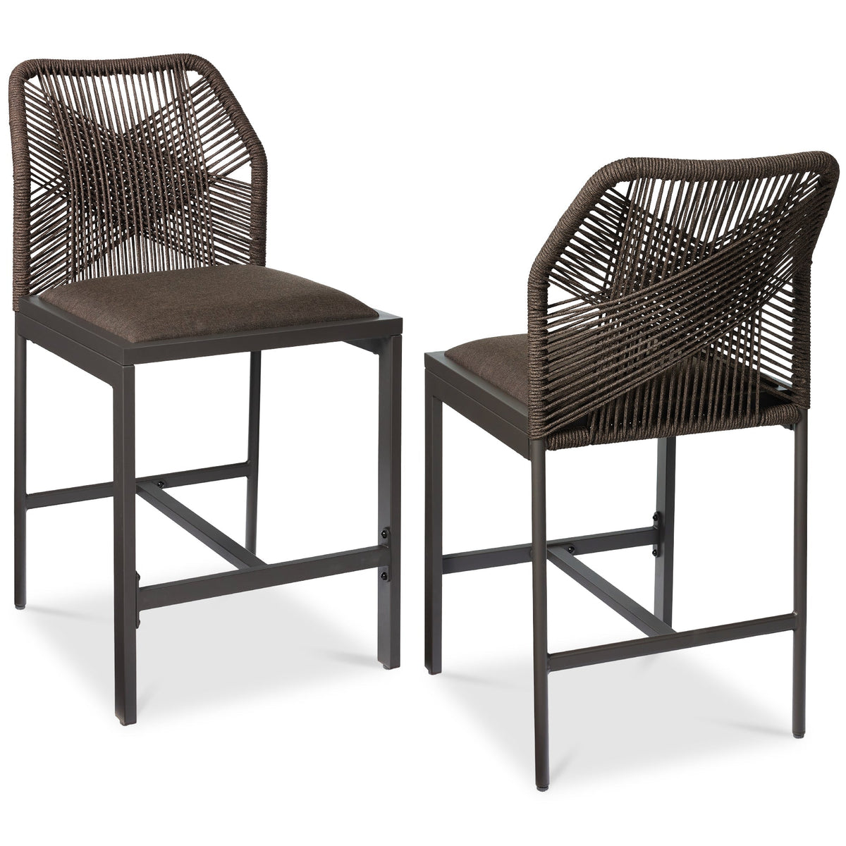Set of 2 Indoor Outdoor Counter Height Bar Stools w/ All-Weather Rope