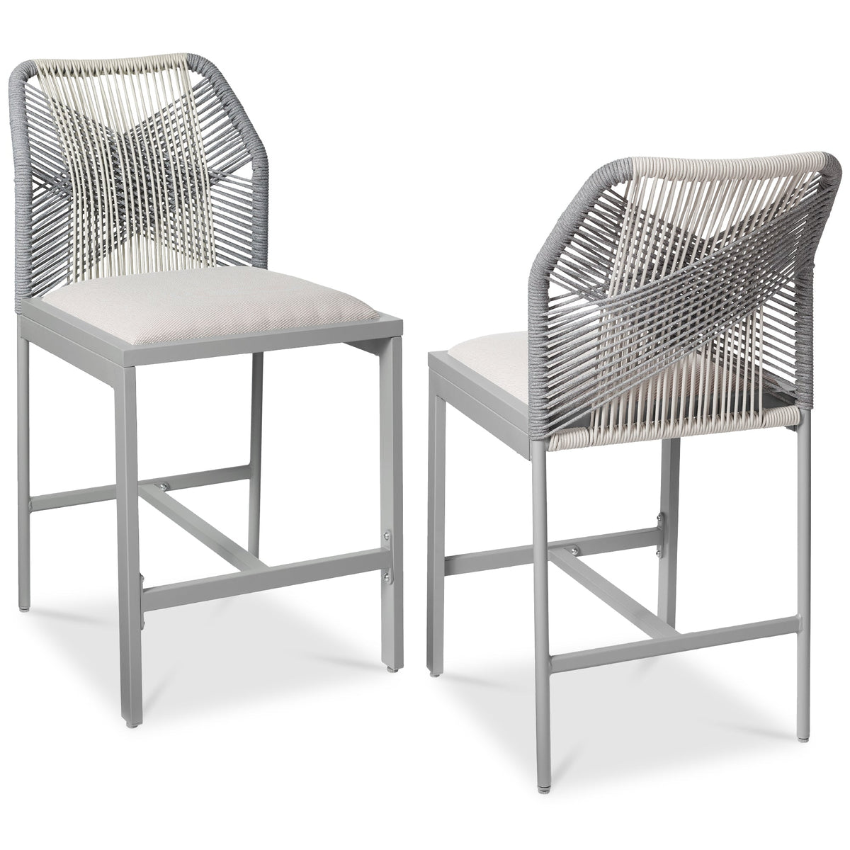 Set of 2 Indoor Outdoor Counter Height Bar Stools w/ All-Weather Rope
