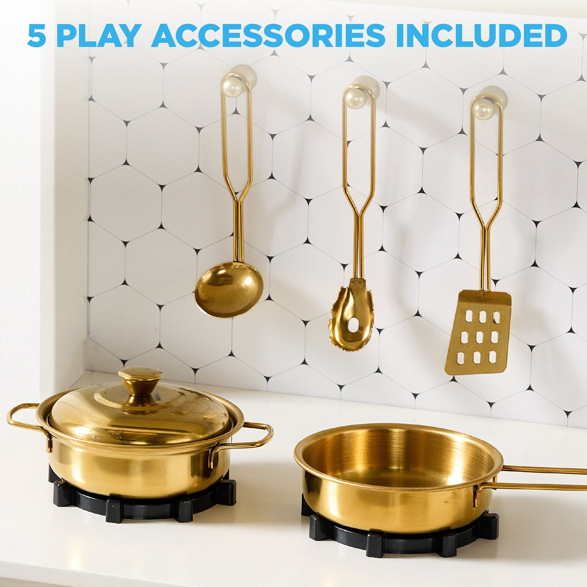 Pretend Play Cottage Kitchen Wooden Toy Set for Kids w/ 5 Accessories