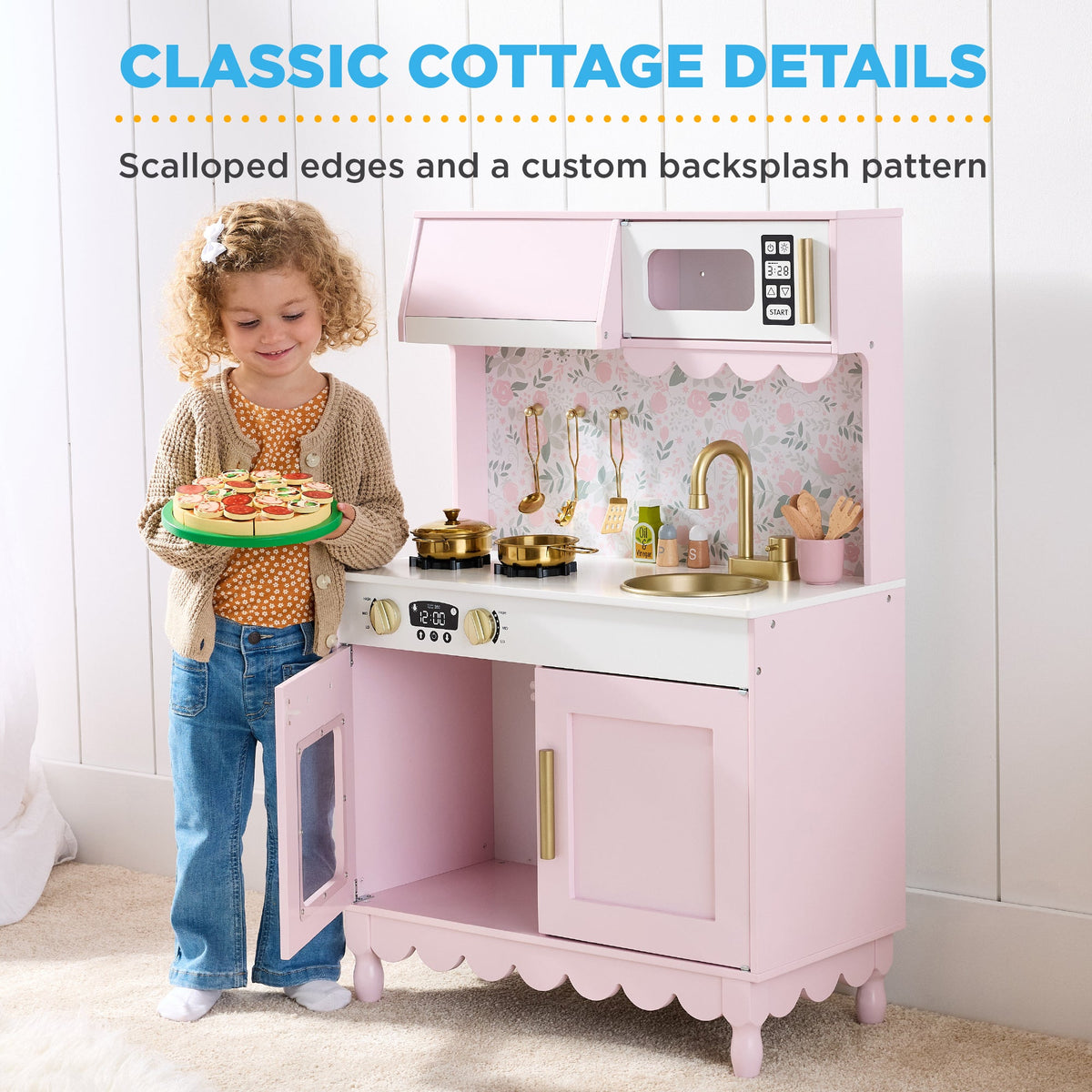 Pretend Play Cottage Kitchen Wooden Toy Set for Kids w/ 5 Accessories