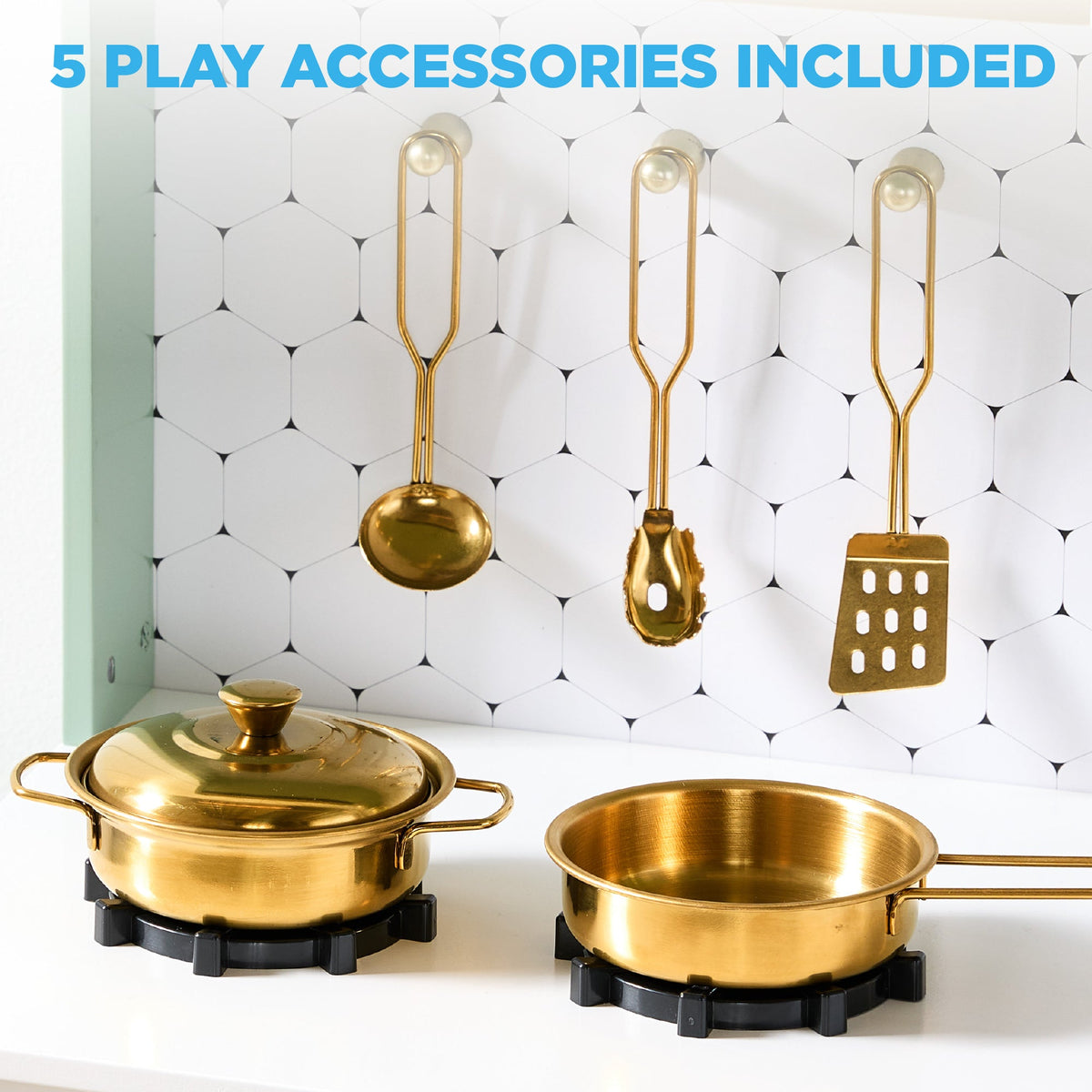 Pretend Play Cottage Kitchen Wooden Toy Set for Kids w/ 5 Accessories