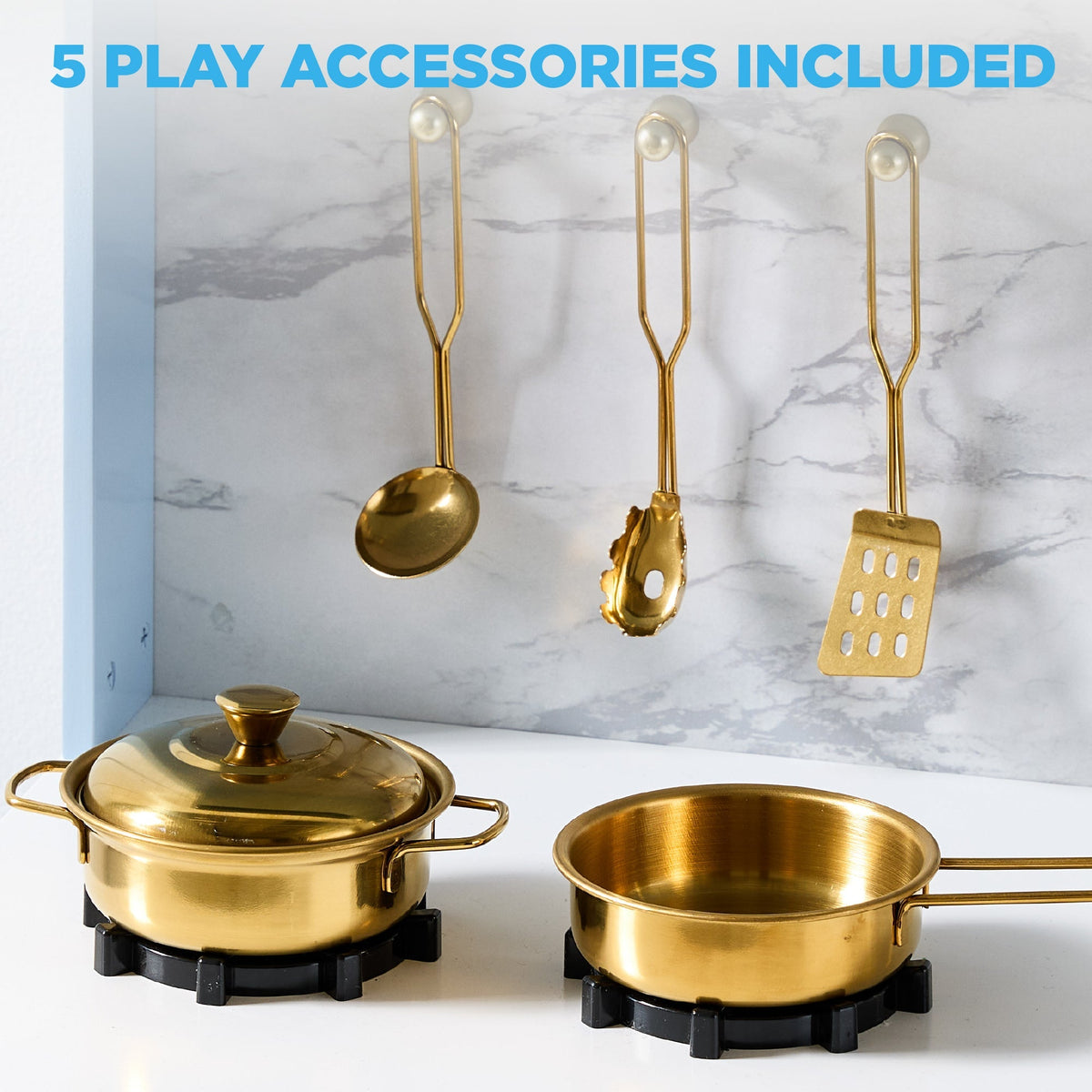 Pretend Play Cottage Kitchen Wooden Toy Set for Kids w/ 5 Accessories