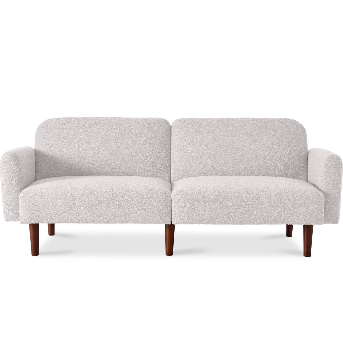 Curved Convertible Futon, Boucle Fabric Split-Back Sleeper Bed