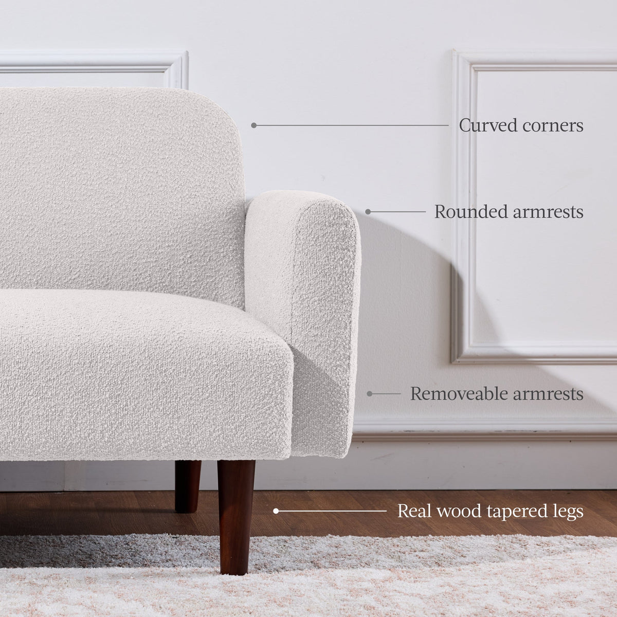 Curved Convertible Futon, Boucle Fabric Split-Back Sleeper Bed