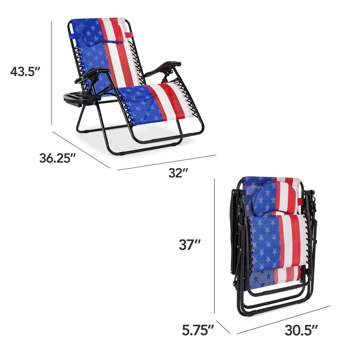 Oversized Reclining Zero Gravity Chair Lounger w/ Cup Holder, Pillow