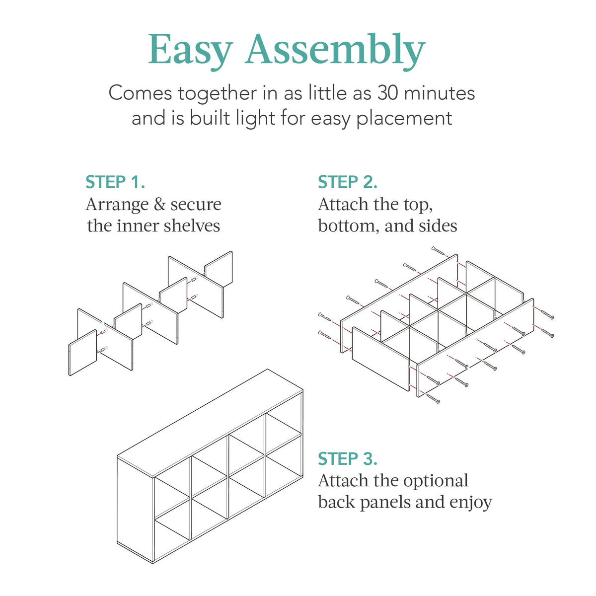 8-Cube Bookshelf, 13.5in Storage Display w/ Removable Panels, Customizable