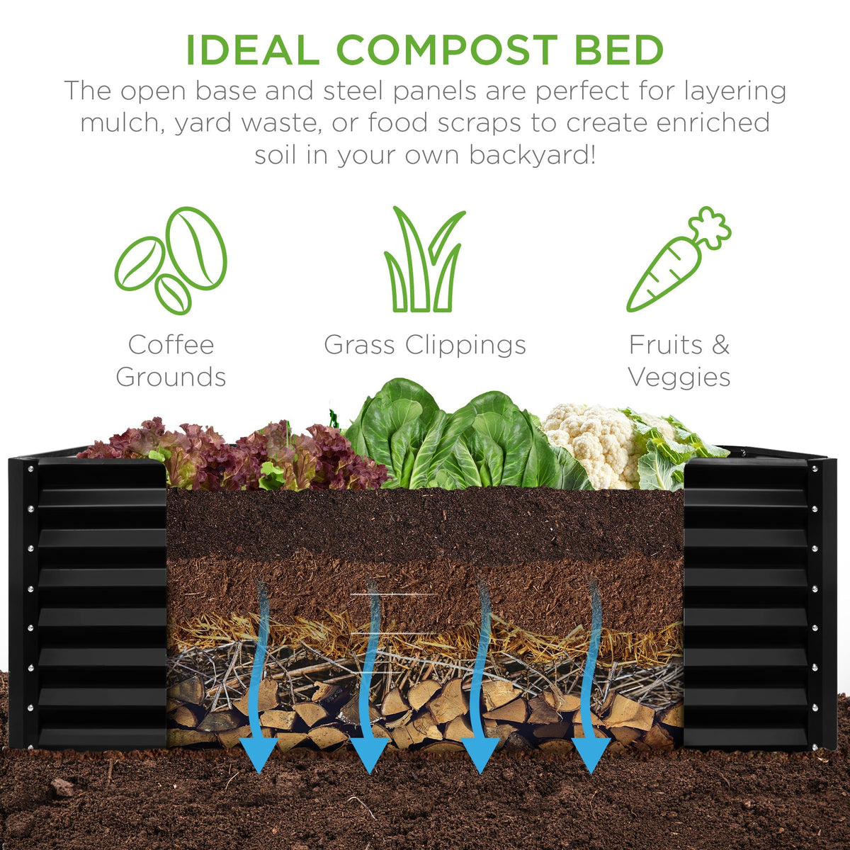 Outdoor Metal Raised Garden Bed for Vegetables, Flowers, Herbs - 6x3x2ft