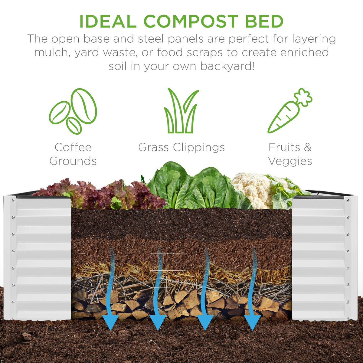 Outdoor Metal Raised Garden Bed for Vegetables, Flowers, Herbs - 6x3x2ft
