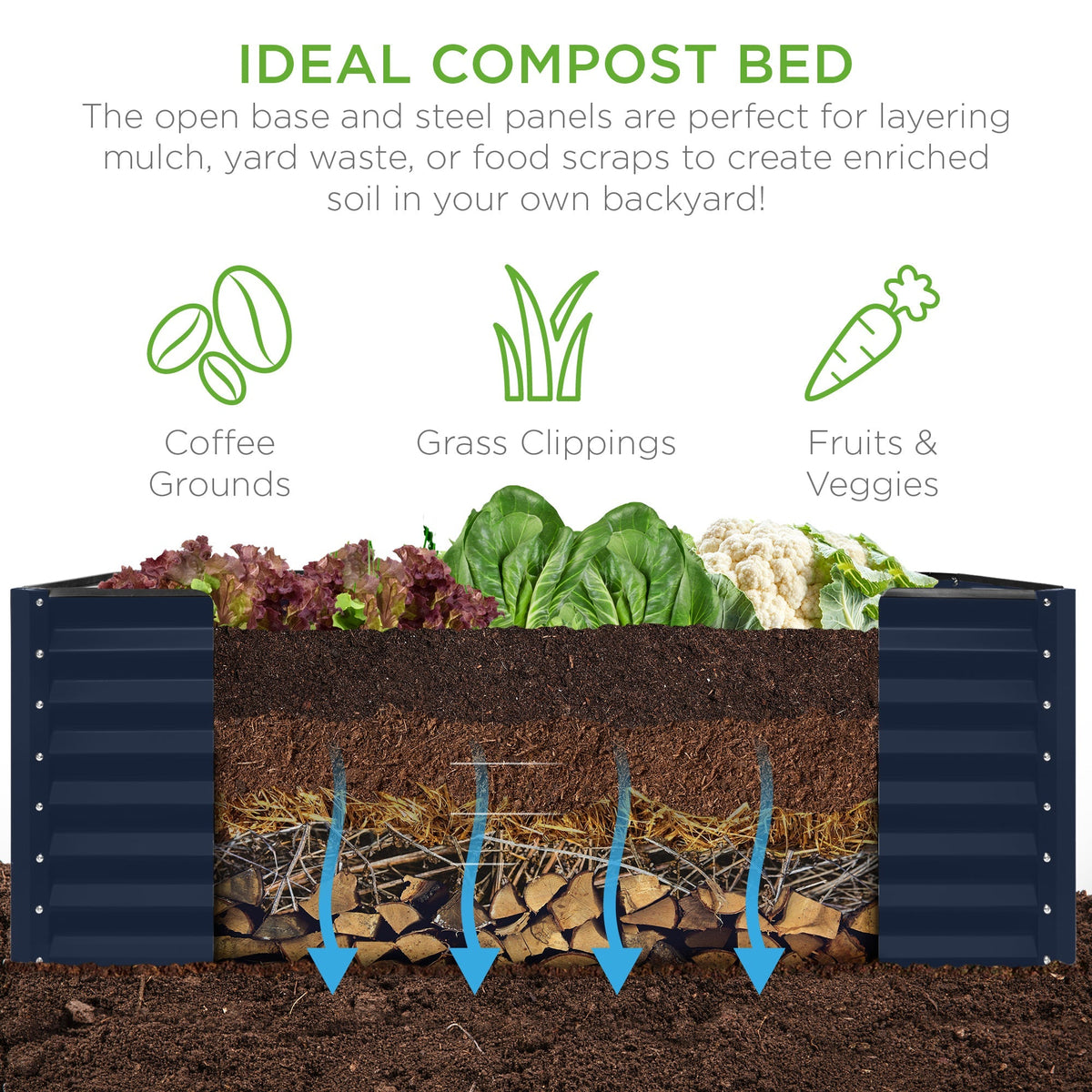 Outdoor Metal Raised Garden Bed for Vegetables, Flowers, Herbs - 6x3x2ft