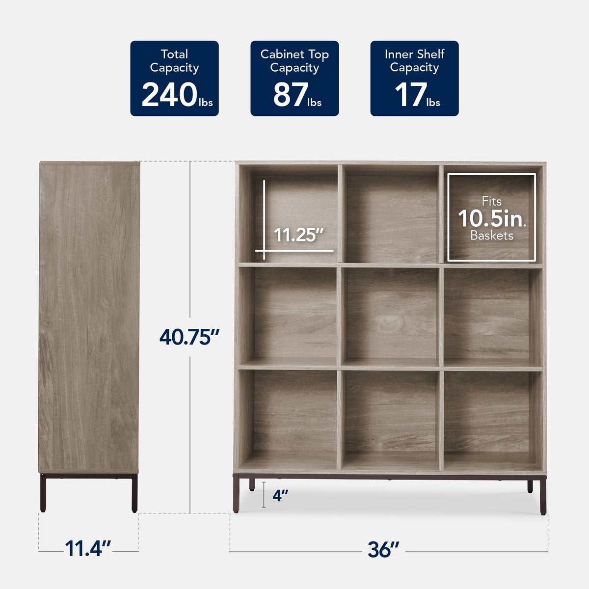Elevated 9-Cube Storage Organizer, 11in Bookshelf, w/ Metal Legs