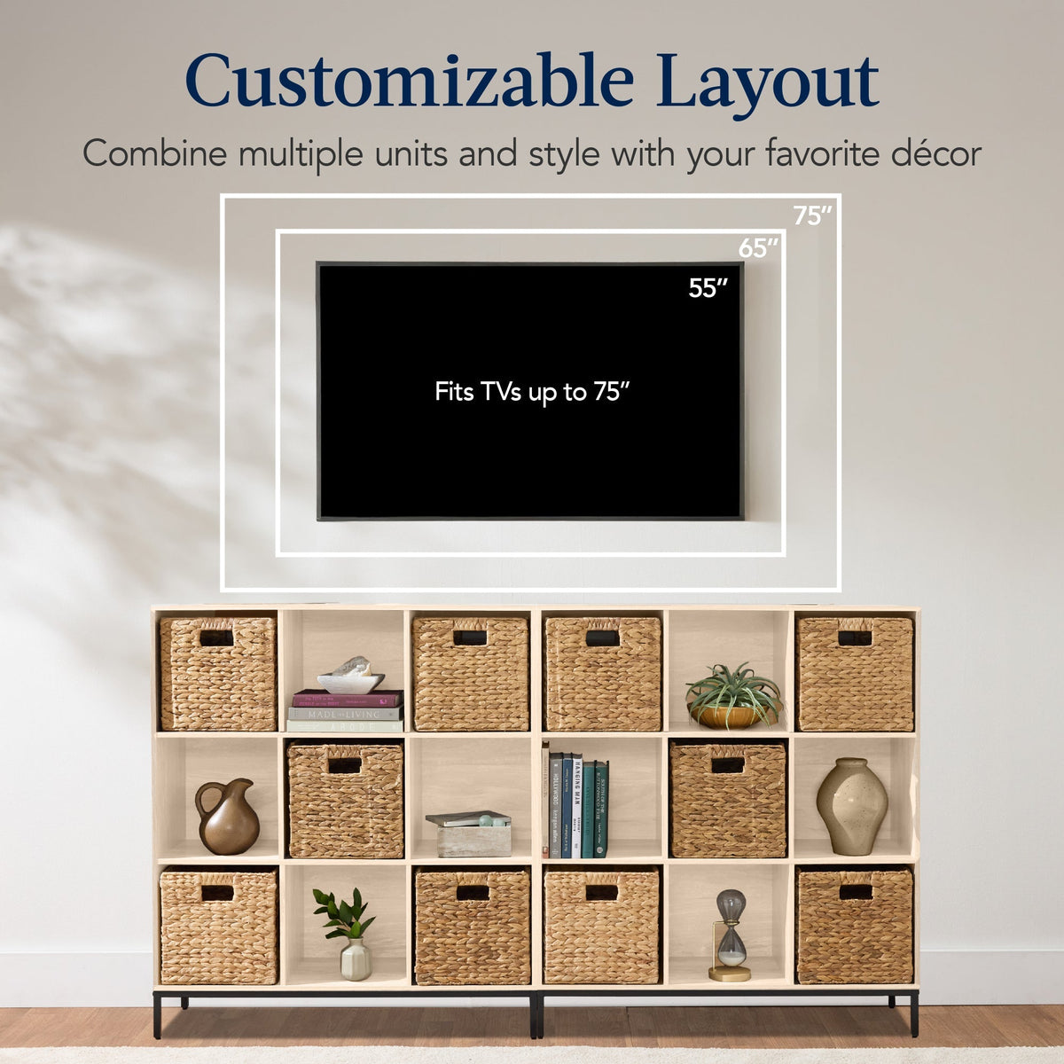 Elevated 9-Cube Storage Organizer, 11in Bookshelf, w/ Metal Legs