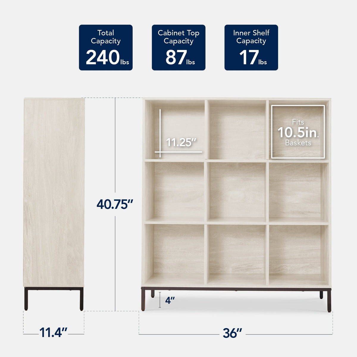 Elevated 9-Cube Storage Organizer, 11in Bookshelf, w/ Metal Legs