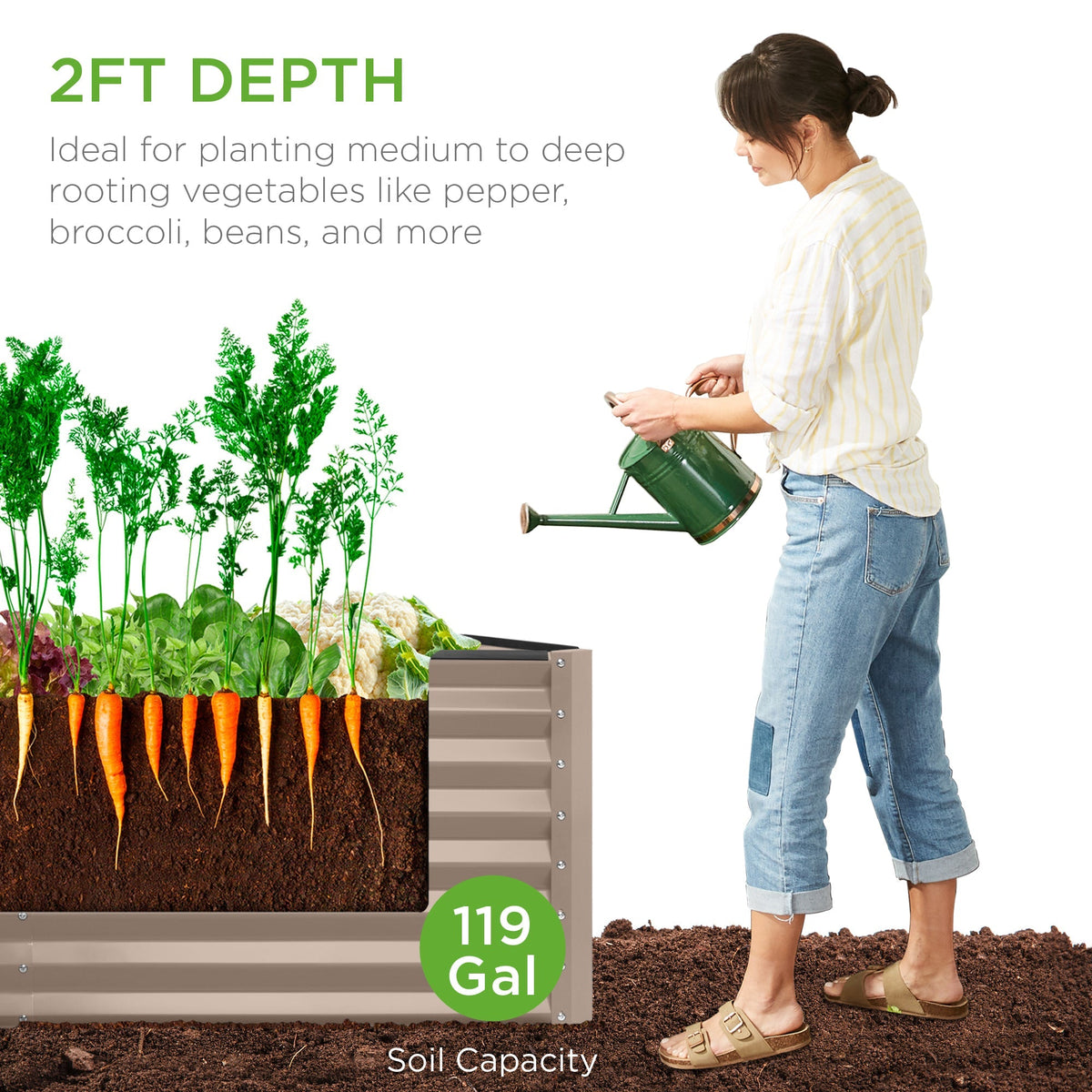 Outdoor Raised Metal Garden Bed for Vegetables, Flowers, Herbs - 4x2x2ft