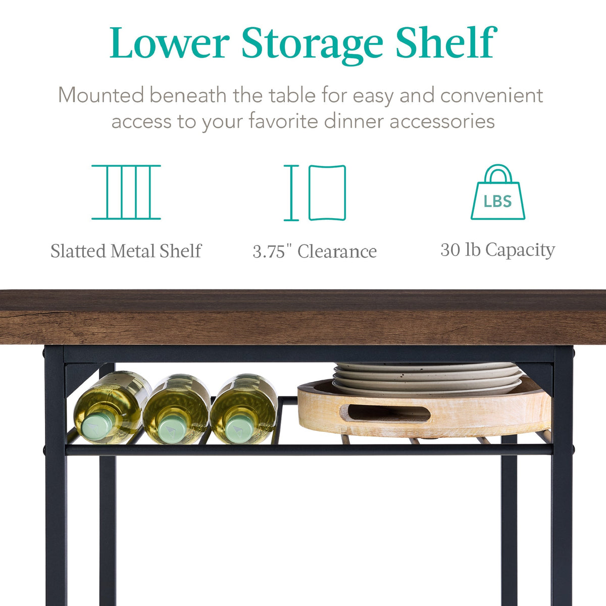 3-Piece Modern Square Dining Set w/ Storage Rack