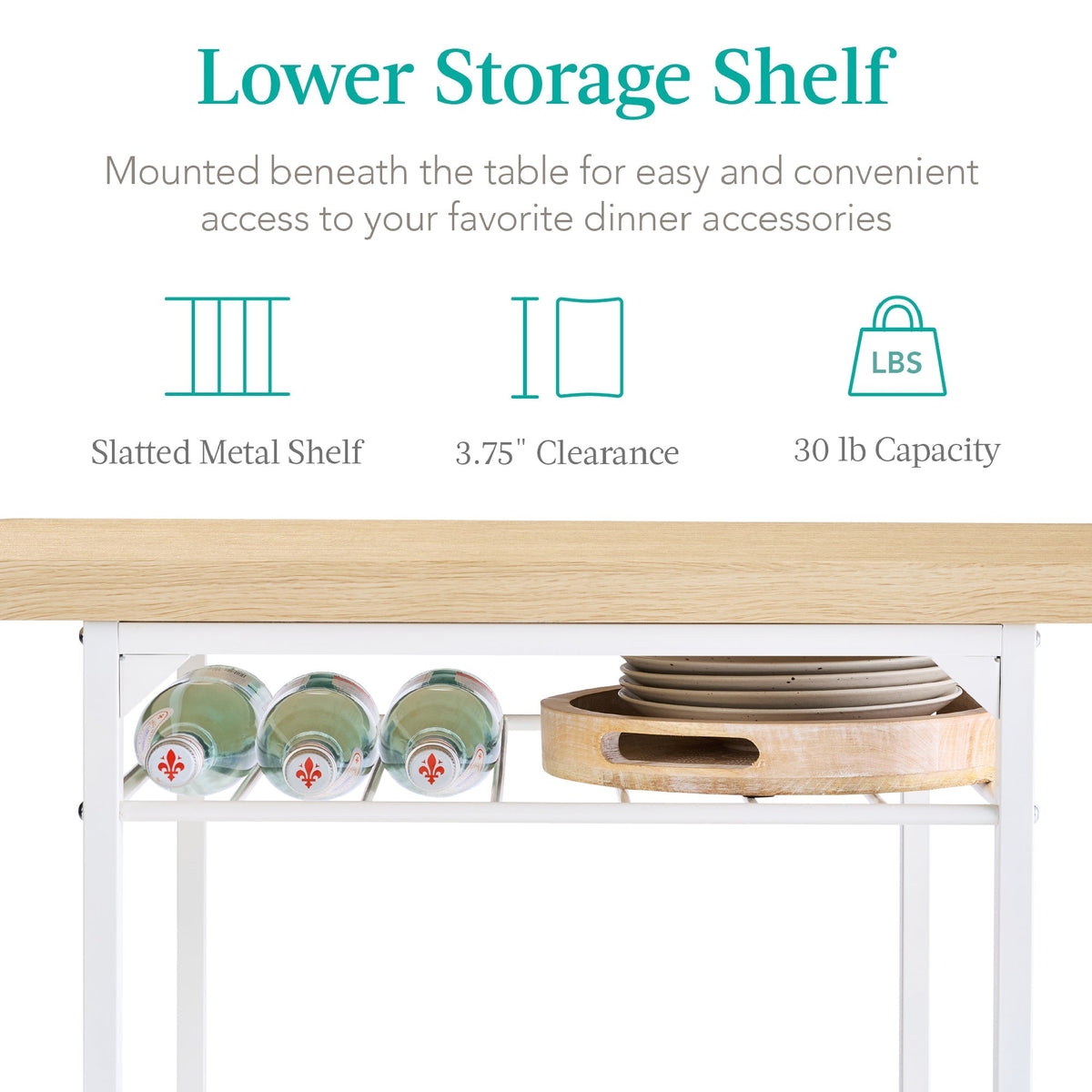 3-Piece Modern Square Dining Set w/ Storage Rack