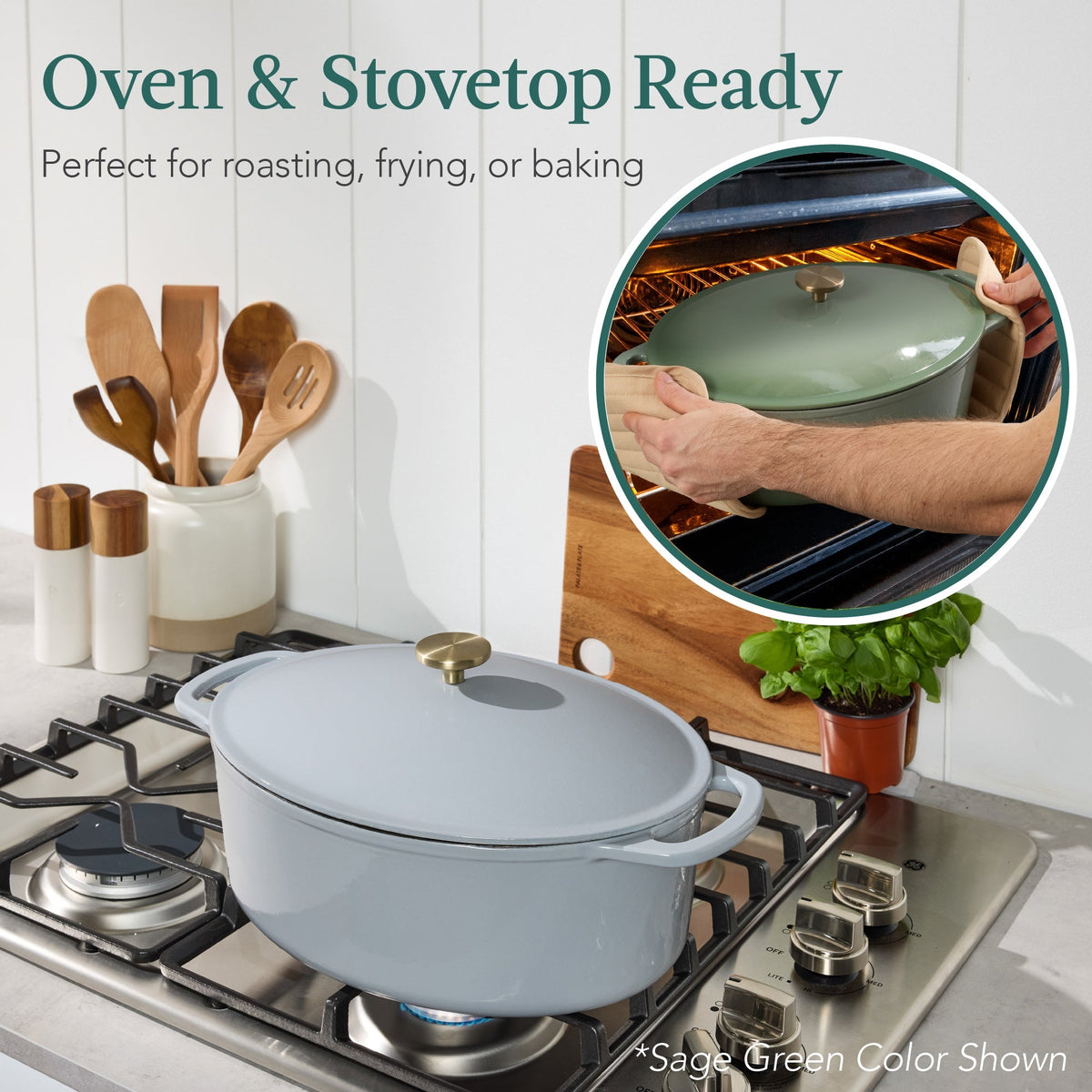 Oval Cast-Iron Dutch Oven Kitchen Cookware w/ Enamel - 7.5qt