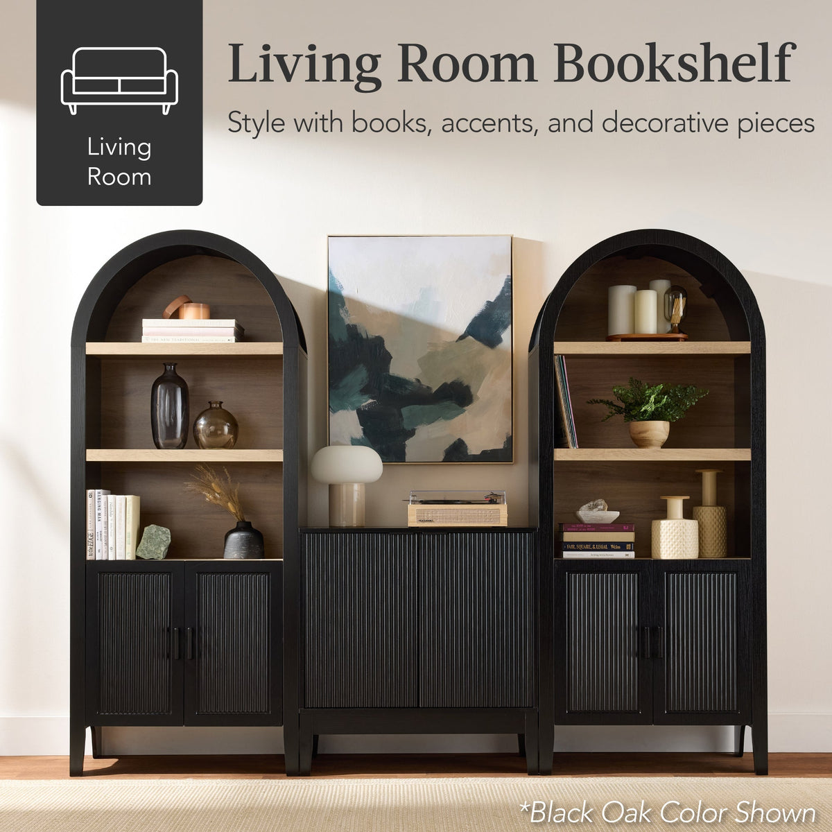 Arched 5-Tier Storage Cabinet w/ Reeded Doors, Adjustable Shelves - 72in