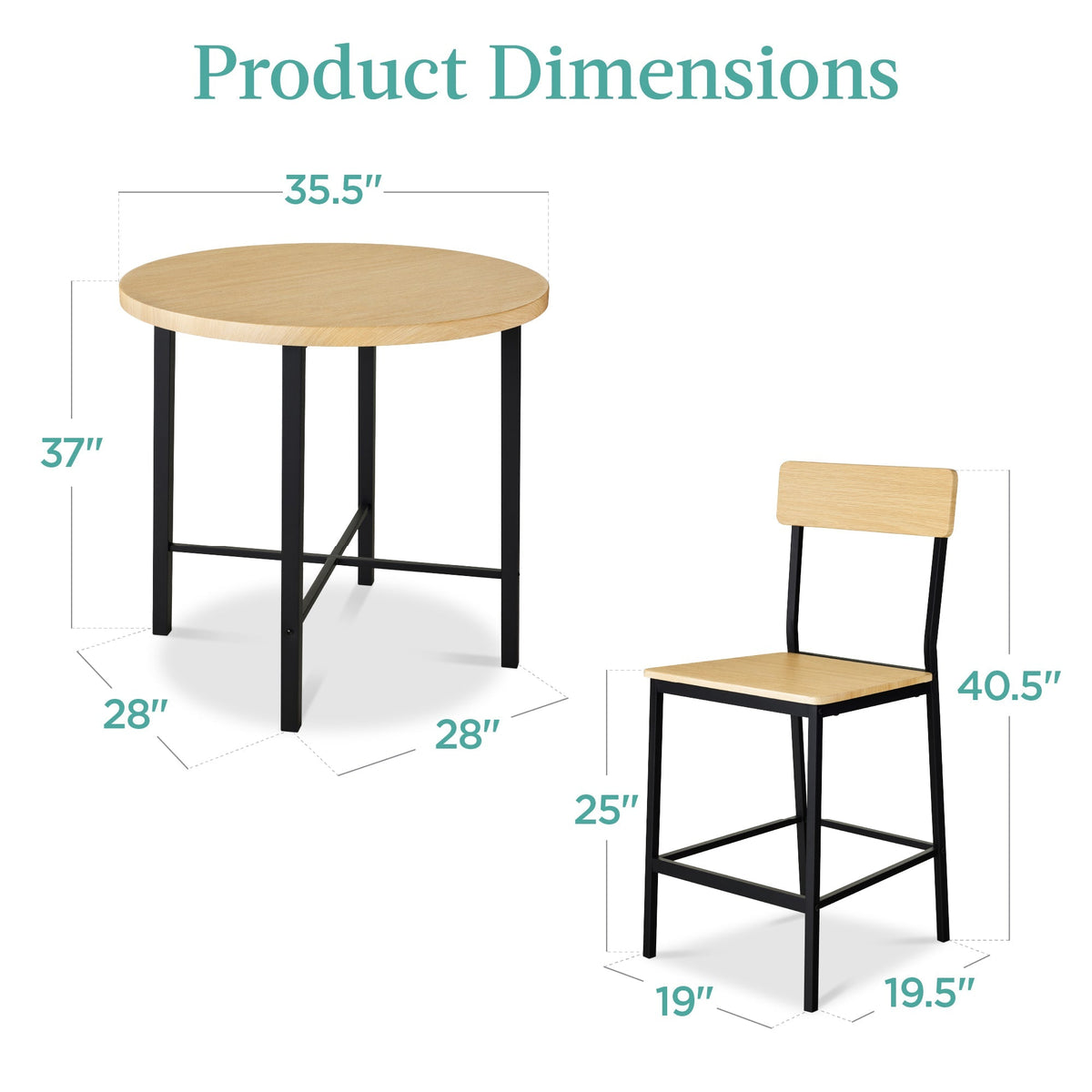 5-Piece Modern Round Counter Height Dining Set w/ 4 Chairs