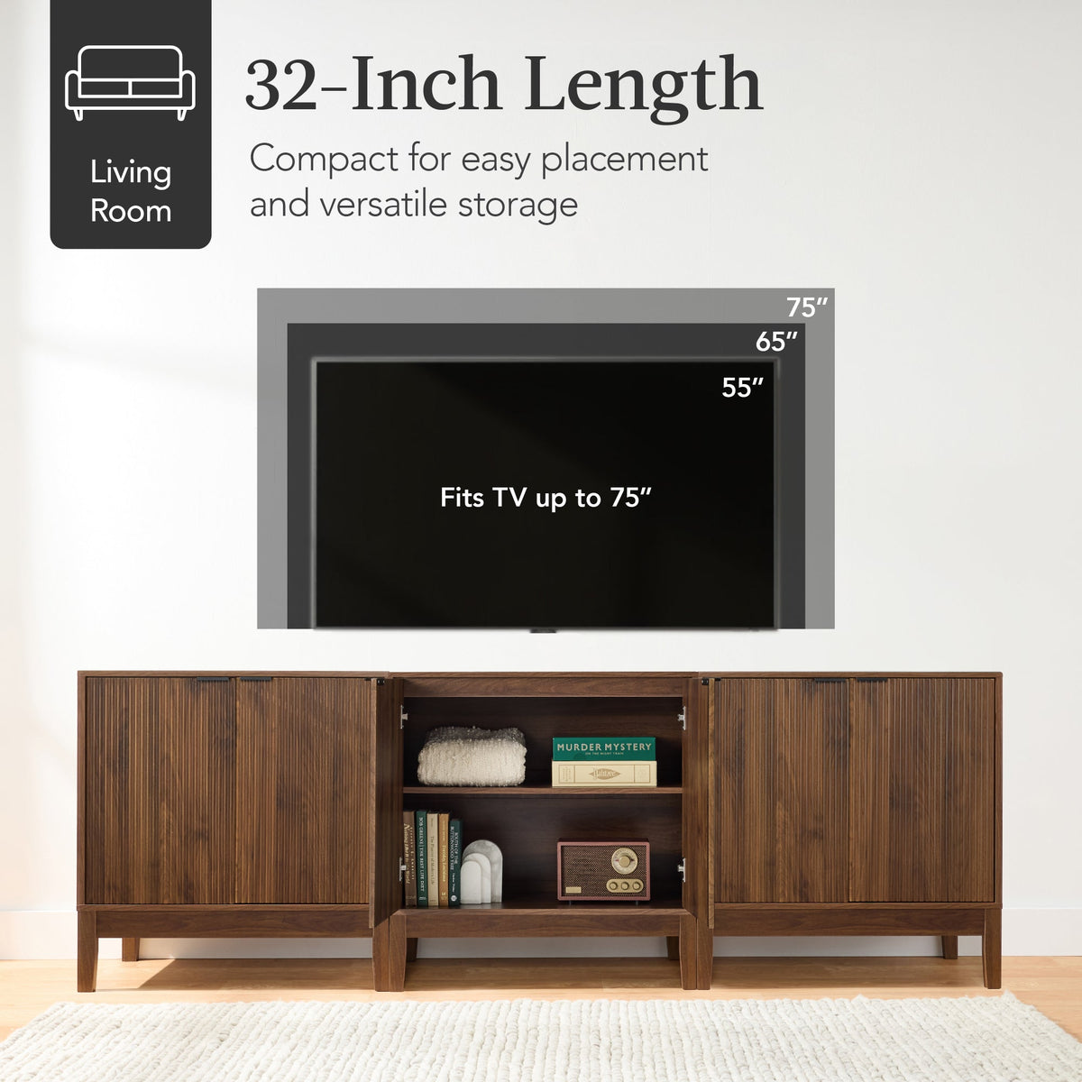 2-Door Reeded Storage Cabinet, Accent Furniture, Sideboard