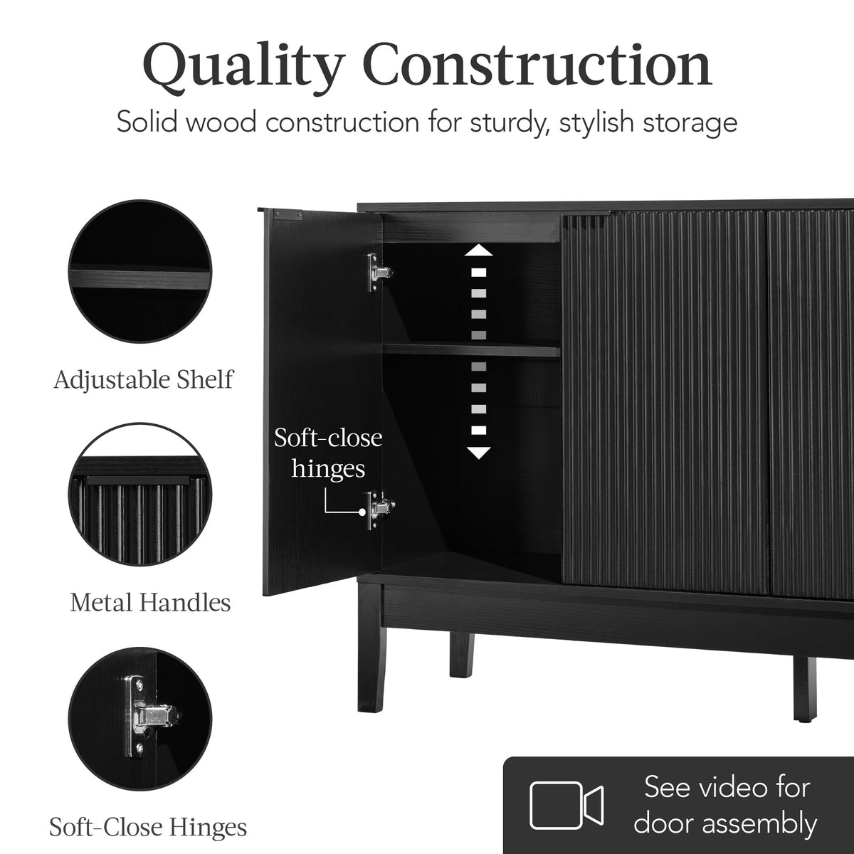 4-Door Reeded Storage Cabinet, Accent Furniture, Sideboard